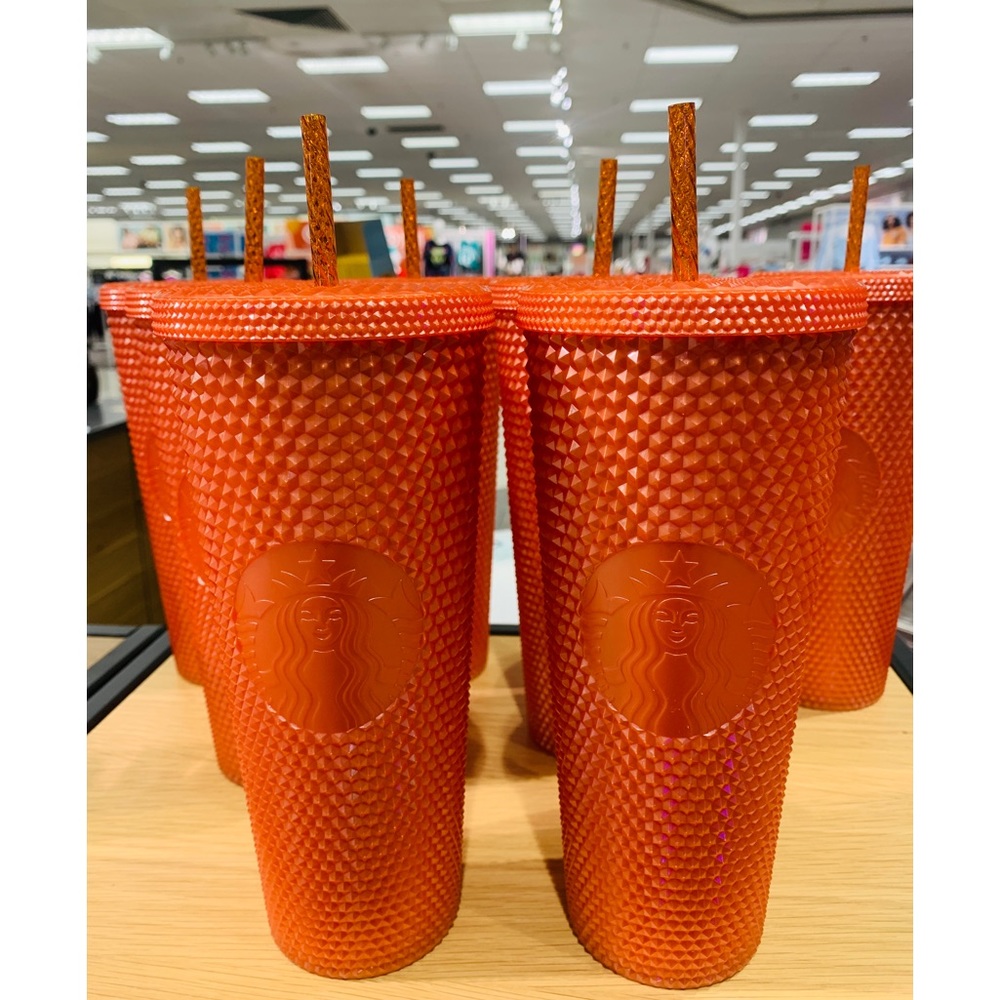 Starbucks Halloween Orange Studded Cup Pearlized Bling Tumbler 24oz Venti New